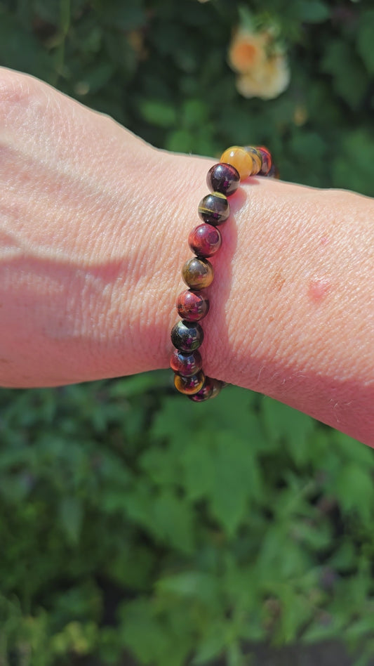 Armband "Tigerauge" gemischt (gold, rot, blau)