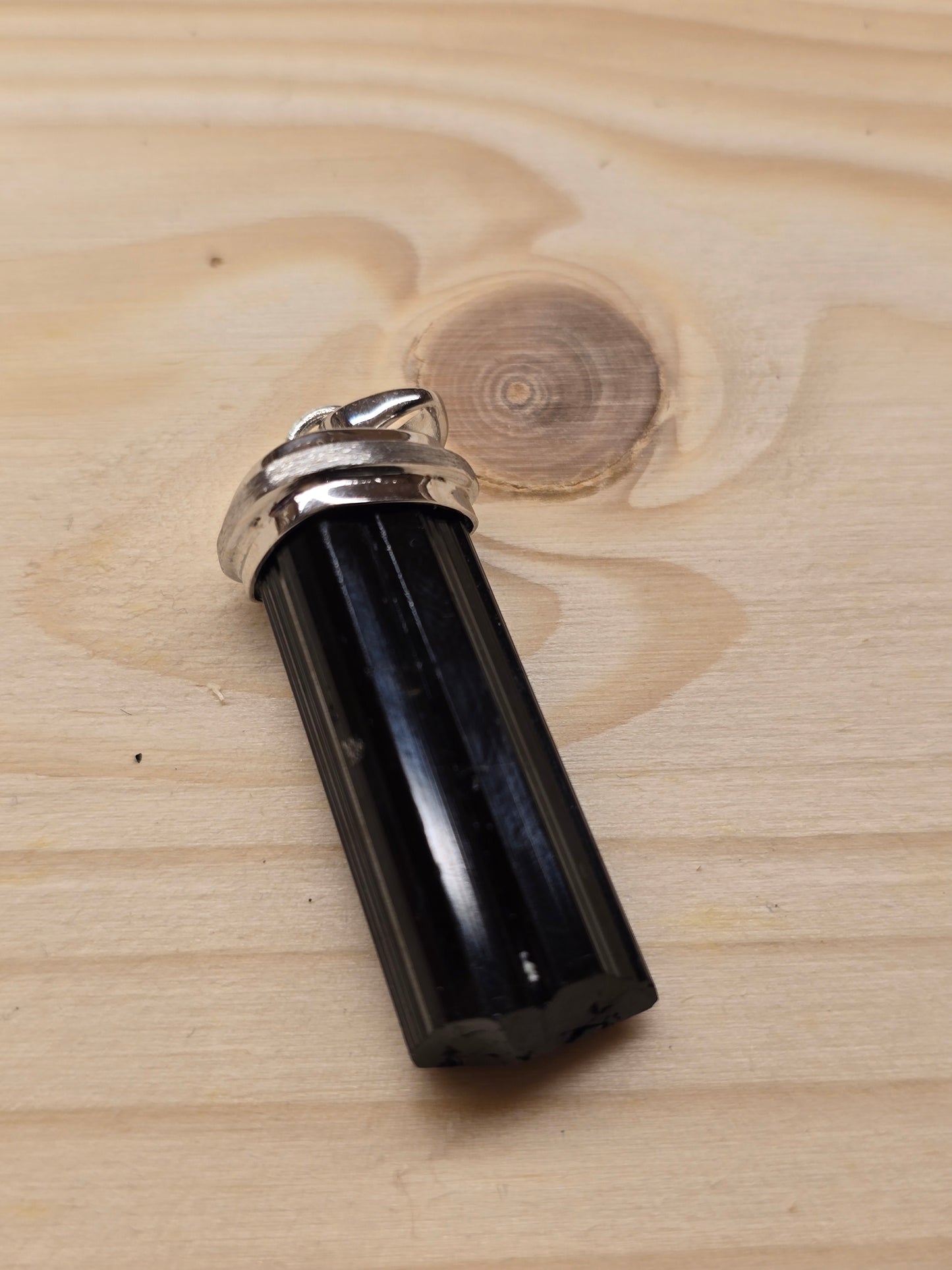 Anhänger Schwarzer Turmalin - Schoerl mit Silberkappe 925