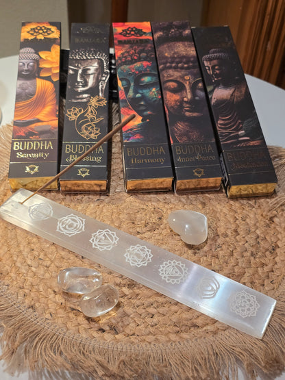 Räucherstäbchen-Halter Selenit Chakra-Symbole